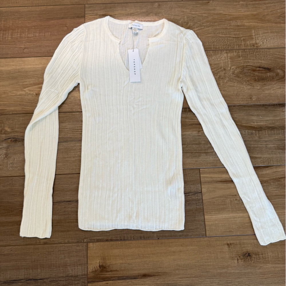 Topshop Ivory Ribbed Knit Top
